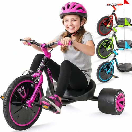 Triciclo Drift para niños de 5 años en adelante – Vehículo de Montar con Rueda Delantera de 16", Asiento Ajustable, Marco de Acero, Ruedas Traseras