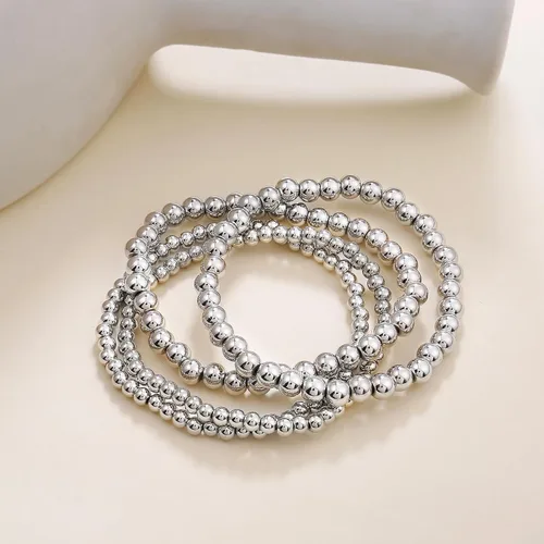 Miniatura 7 de Pulseras de cuentas de oro para mujer, juego apilable de bolas de cuentas, pulsera elástica elástica chapada en 14 quilates, joyería delicada