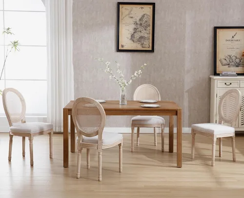 Miniatura 9 de chairus Juego de 2 Sillas de Comedor Estilo Granja Sillas de Comedor de Casa de Campo Francés Sillas Tapizadas de Tela Vintage con Respaldo Redondo