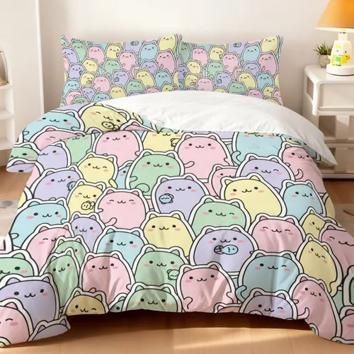 Miniatura 10 de Cute Bear Duvet Cover Set Twin, 3 Pieces Soft Neutral Bedding Calming Cozy Comforter Cover Set Minimal Kawaii Bedroom Decor Microfiber for Relaxing