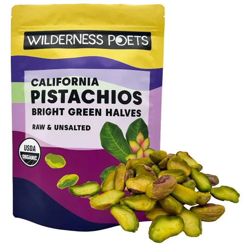 Miniatura 10 de Wilderness Poets, Pistachos orgánicos, mitades de nueces de pistacho verde brillante, sin sal, sin conchas, cultivadas en California, 5 libras
