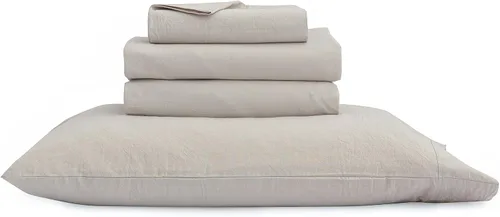 Miniatura 7 de BESTOUCH Juego de sábanas 100% algodón lavado, tacto súper suave, cómodo, elegante, ligero, juego de ropa de cama de 4 piezas, lino sólido, gris