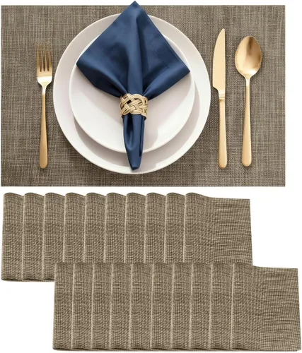 Miniatura 10 de Juego de 4 manteles individuales de vinilo duraderos, antideslizantes para mesa de comedor, resistentes al calor, lavables, de PVC, fáciles
