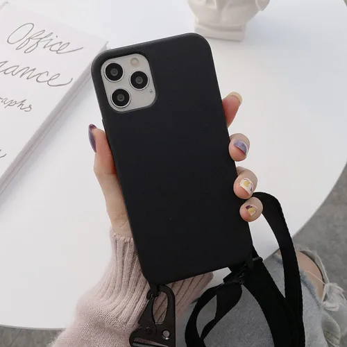 Miniatura 3 de Compatible con iPhone 12 Pro Max, funda cruzada para teléfono con cordón, bonita funda de silicona suave con correa ajustable para el hombro, Negro