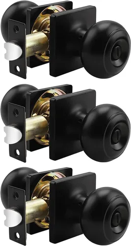 Miniatura 10 de Probrico Perillas negras para cama/baño con roseta cuadrada, cerraduras para puertas interiores sin llave, paquete de 5