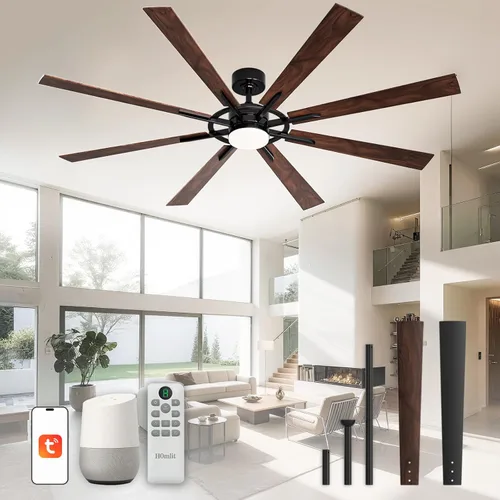Miniatura 11 de Ventilador de techo inteligente de 72 pulgadas con luz y control remoto, ventilador de techo de nogal con motor de CC reversible silencioso, control