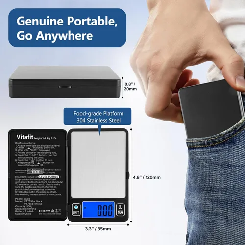 Miniatura 4 de Vitafit Báscula digital de gramo de 17.64 oz en 0.00 oz, alta precisión garantizada por burbuja de nivel incorporada, báscula profesional desde Negro