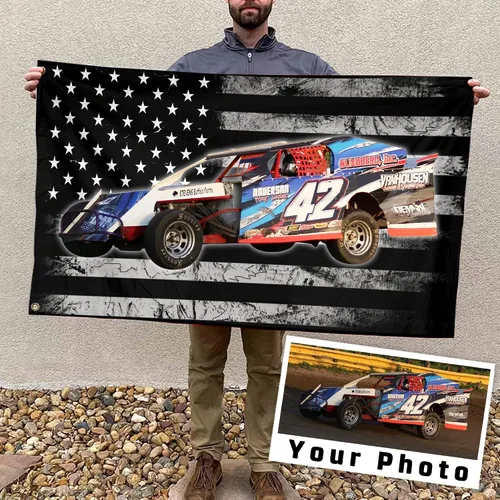 Miniatura 7 de Sprint Car Racing - Foto personalizada, nombre y número de carreras de bandera estadounidense a cuadros para amantes de las carreras de pista