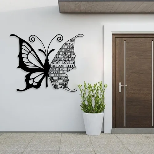 Miniatura 6 de Arte de pared de mariposa de metal, citas motivacionales, decoración de pared con frases positivas, arte de pared inspirador grande, metal de arte