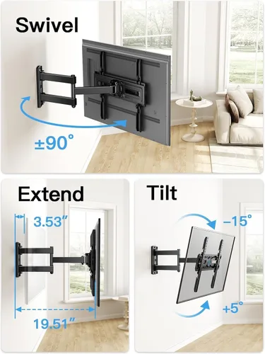 Miniatura 6 de Pipishell Soporte de pared para TV de movimiento completo para la mayoría de televisores planos y curvos de 26 a 60 pulgadas de hasta 77 libras