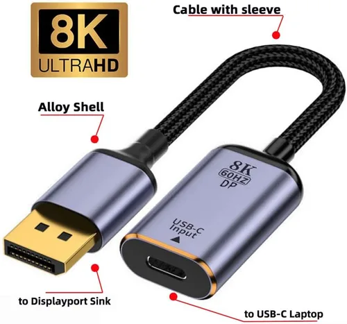 Miniatura 2 de xiwai Tipo C hembra USB-C 3.1 fuente a Displayport DP 1.4 fregadero HDTV Cable 8K@60hz 4K@120hz para tableta teléfono portátil