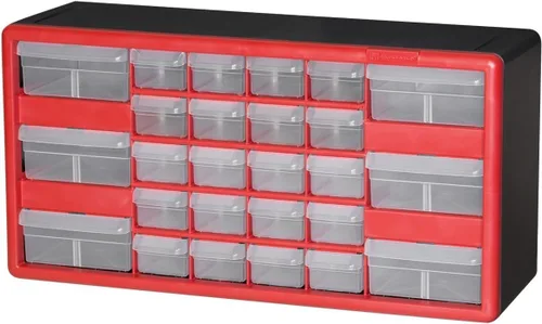 Miniatura 23 de Repisa para almacenamiento de piezas, de plástico, con 26 cajones Akro-Mils 10126REDBLK20, de 20 pulgadas x 10-1/4 pulgadas x 6-3/8 pulgadas, rojo
