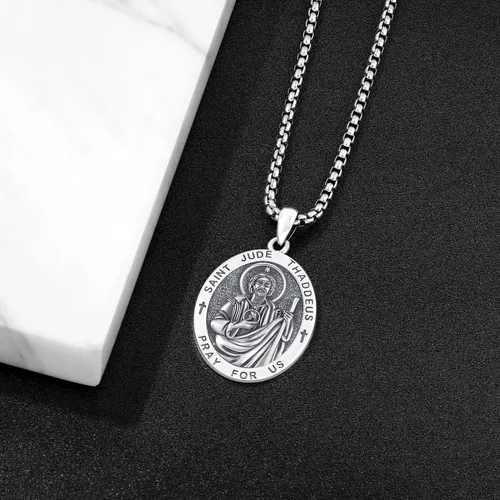 Miniatura 115 de Odinstone Collar de plata de ley 925 con medalla de San Miguel/San Cristóbal/San Benito/Crucifijo de Jesús/San Uriel/Arcángel Rafael para hombres