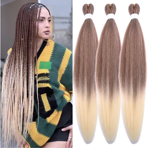 Miniatura 65 de Cabello trenzado verde azulado preestirado, hipoalergénico, sintético, color azul aguamarina, para trenzas y giros, extensiones de cabello largo