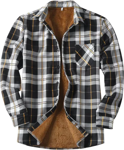 Miniatura 10 de Camisas casuales de franela de manga larga con botones y ajuste regular para hombre para otoño e invierno con forro polar