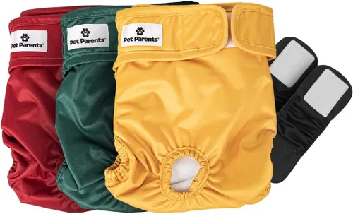 Pet Parents® Pañales lavables para perros (paquete de 3) + Extendrs® de pañales duraderos para perros, pañales premium para perros hembra (Mediano,