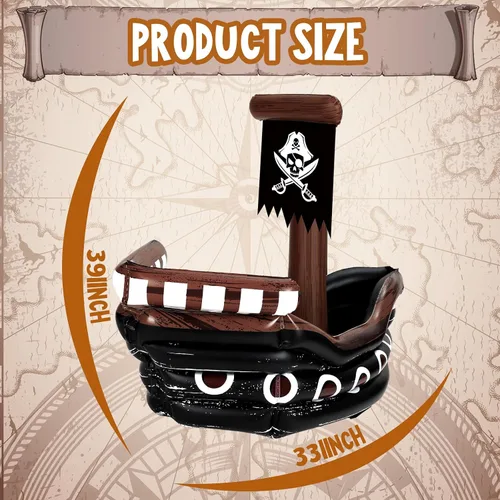 Miniatura 3 de Zhanmai Enfriador inflable de bebida de barco pirata, contenedor de comida inflable para verano, carnaval, Mardi Gras, fiesta de cumpleaños pirata