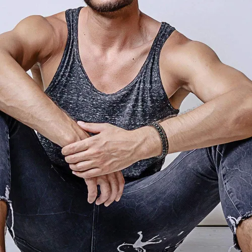 Miniatura 6 de murtoo Pulsera de cuero y acero, cadena de acero inoxidable y pulseras de cuero para hombre