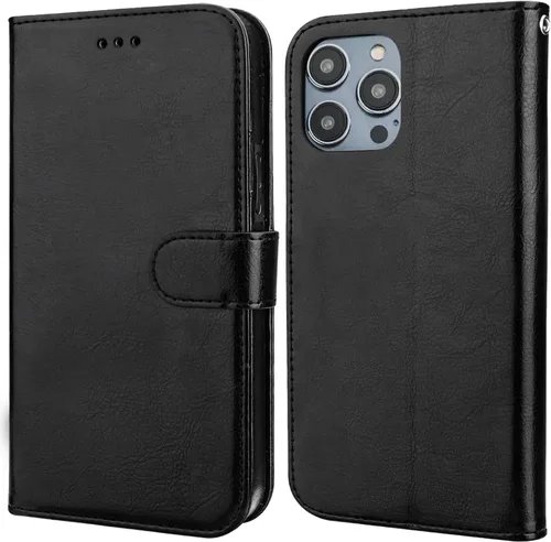 Miniatura 3 de Bocasal Funda tipo cartera desmontable para iPhone 14 Pro con bloqueo RFID, ranuras para tarjetas, soporte magnético de piel sintética de alta Negro