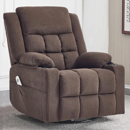 Miniatura 10 de Ketaiyou Silla reclinable giratoria para adultos con masaje y calor, portavasos y bolsillos laterales, sillón reclinable para sala de estar (gris DK)