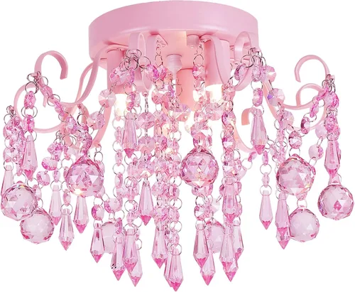 Miniatura 15 de Q&S Mini Lámpara de Araña de Cristal, Lámpara de Araña Rosa Moderna, Pequeña Lámpara Colgante para Habitación de Princesa, Vestidor, Baño, Tienda