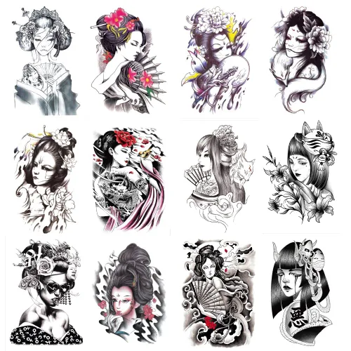 Miniatura 9 de 12 hojas de tatuajes falsos en el pecho, brazo, hombro, tatuajes, arte corporal, mangas de 5.9 x 8.3 pulgadas, tatuajes temporales impermeables