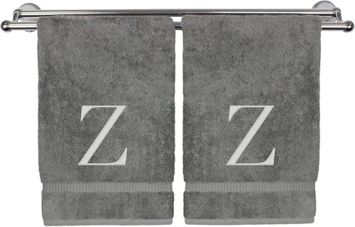 Miniatura 26 de Toalla de mano monogramada, regalo personalizado, juego de 2 - Toalla bordada con letra de bloque dorada - Extra absorbente 100% algodón turco