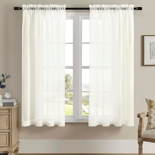 Miniatura 53 de Cortinas para ventana cortinas blancas traslúcidas de 90 pulgadas de largo, 2 paneles de cortinas de tul, paneles de ventana para cortinas de Blanco