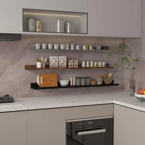 Miniatura 4 de Giftgarden Estantes flotantes de 16 pulgadas montados en la pared, estante de madera de grano de madera beige blanco cremoso para baño, dormitorio