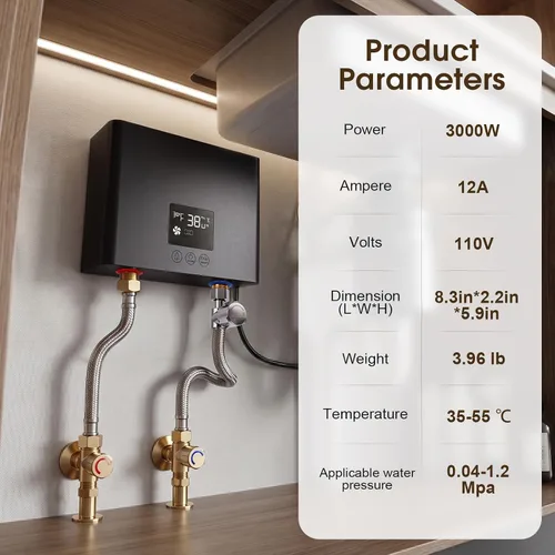 Miniatura 7 de Calentador de agua eléctrico sin tanque 3000 W 110 V Temperatura constante Calentador de agua caliente instantáneo con control remoto Pantalla Negro