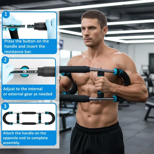 Miniatura 2 de Entrenador de brazo Twister, resistencia ajustable de 70 a 130 libras, equipo de entrenamiento de pecho y brazo con empuñaduras para hombres