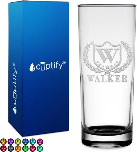 Highball personalizado de 10.5 onzas con fondo negro, vaso Collins alto personalizado, cóctel de bebida mixta recta, inicial con nombre de regalo