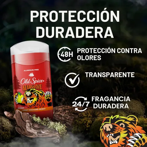 Miniatura 2 de Old Spice Desodorante sin aluminio para hombres, protección contra olores 24/7, frescura 24/7 y aroma duradero, se aplica transparente, Bearglove
