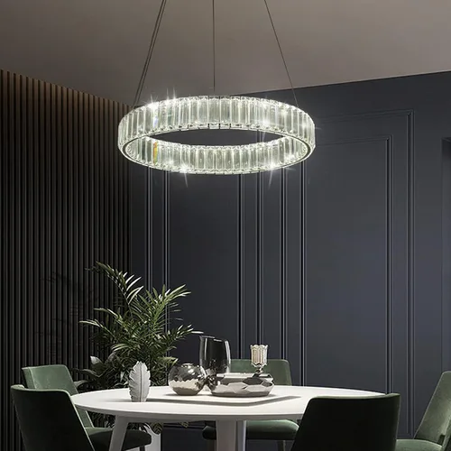 Miniatura 8 de Candelabros modernos de cristal con control remoto, 3000-6000 K 20 pulgadas, anillo de oro de 20 pulgadas, lámpara LED regulable de cristal redondos