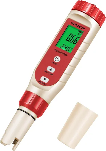 Miniatura 8 de VIVOSUN Medidor de pH digital 5 en 1 con función de PH/salinidad/TDS/EC/temperatura, pantalla de retroiluminación, IP67 impermeable para hidroponía