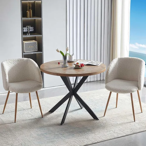 Miniatura 12 de NORDICANA Juego de mesa de comedor y sillas de 3 piezas, juego de mesa redonda de madera de ingeniería de 37 pulgadas con sillones de sherpa Negro