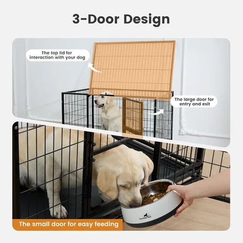 Miniatura 5 de Gardner Pet Jaula para perros resistente de 43 pulgadas con ruedas, jaula de metal plegable para perros pequeños y grandes, jaula indestructible