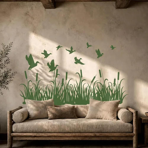 Miniatura 4 de Vinilo adhesivo para pared, diseño de patos de caza, prado, hierba, naturaleza, mural, decoración grande (g3785), color negro