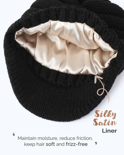 Miniatura 3 de Hat Hut Gorros de invierno para mujeres y hombres, con forro de satén, gorro de invierno para mujer, gorro con visera de ala