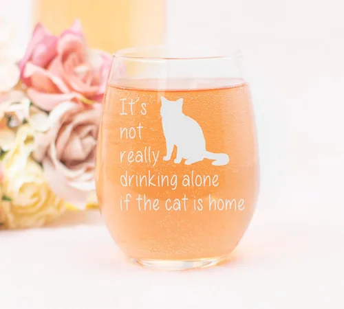 Miniatura 3 de C M The Cat is Home - Divertida copa de vino sin tallo, regalo temático de gato para mujeres y hombres, 17 onzas (estilo C1)