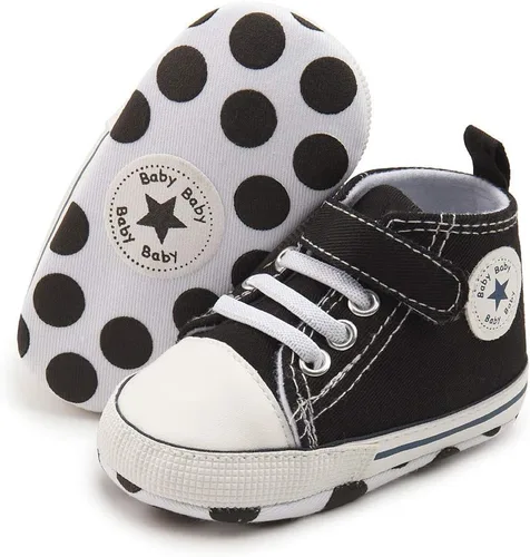 Miniatura 4 de Meckior - Zapatos deportivos de lona para bebé, con suela suave y caña alta, para sus primeros pasos y estar en la cuna
