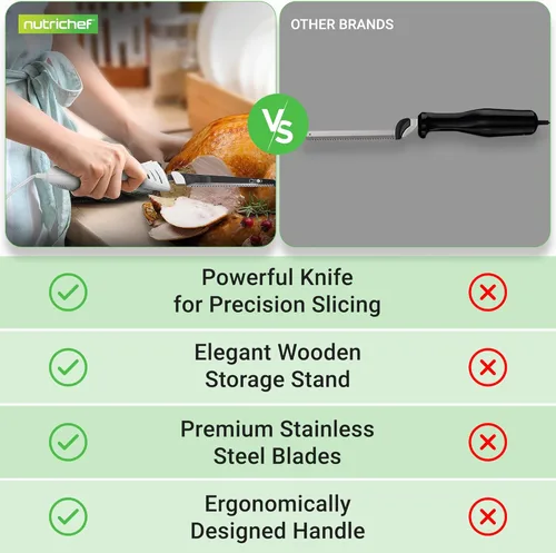 Miniatura 7 de NutriChef Rebanador Eléctrico de Pavo Cuchillo de Cocina Para Acción de Gracias Cortador de Alimentos Eléctrico Portátil Juego de Cuchillos