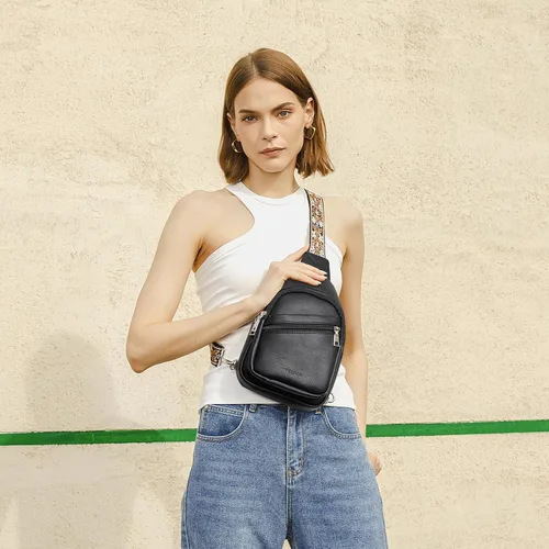 Miniatura 29 de Telena Bolso bandolera para mujer, bolso cruzado para mujer, cangurera de cuero vegano con correa ajustable