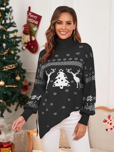 Miniatura 2 de ZAFUL Women Christmas Sweater Oversized Pullover Sweaters Casual Loose Long Sleeve Knit Tops