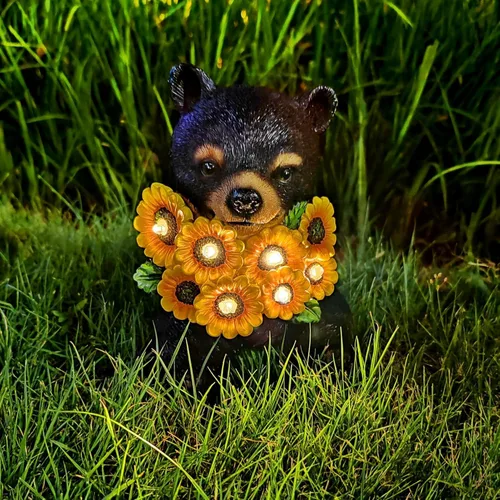 Miniatura 8 de Luces solares de jardín para exteriores, estatuas de oso negro con girasoles, decoración de escultura, regalos de madre para mujeres, hombres