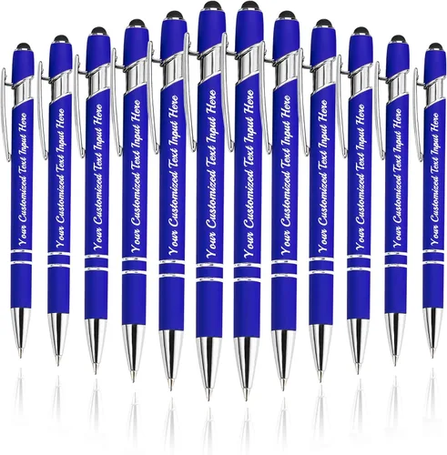 Miniatura 54 de Bolígrafo personalizado, 50 bolígrafos personalizados, grabado a granel con logotipo de nombre, lápiz digital de tinta negra suave con toque