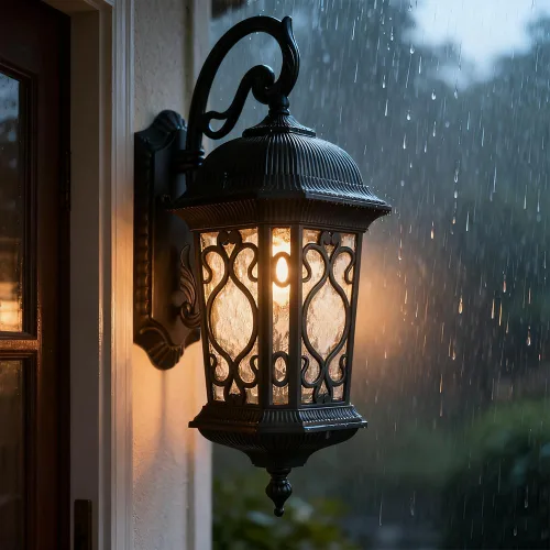 Miniatura 4 de Lámpara de Pared para Exteriores Negra, Linterna de Pared Exterior de 21", Luz de Aplique Impermeable con Pantalla de Cristal Resistente al Agua