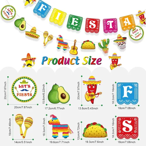 Miniatura 5 de Cartel de fiesta de Cinco de Mayo, suministros para fiestas mexicanas, guirnalda de Cinco de Mayo, decoración de fiesta, Día de los Muertos, telón