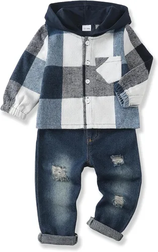 Renotemy Ropa de bebé para niño, trajes de mezclilla, sudadera con capucha para bebés, pantalones de mezclilla, ropa para niños pequeños