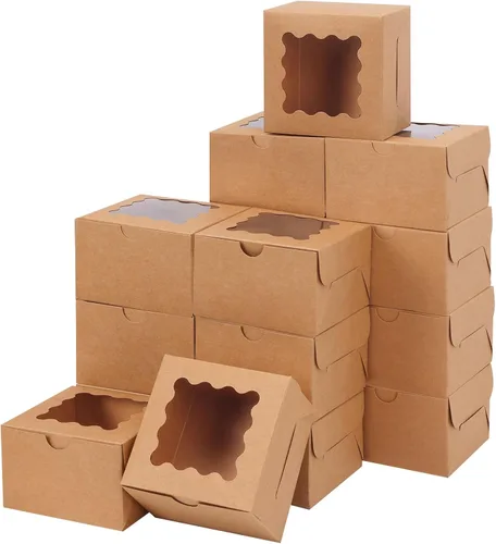 Miniatura 14 de Moretoes 120 cajas blancas para panadería, cajas de galletas de 4 x 4 x 2.5 pulgadas con ventana para pasteles pequeños, golosinas, donas, dulces